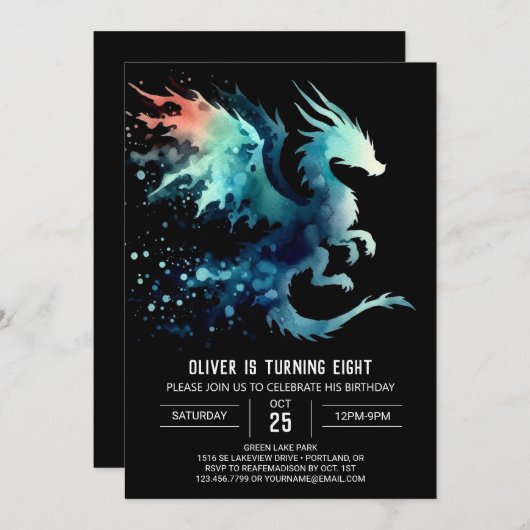 Mysteriöser Dragon Birthday Printable Einladung (Vorne/Hinten)