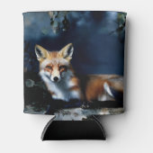 Mysteriöser Fuchs im Holzportrait Dosenkühler (Vorderseite)