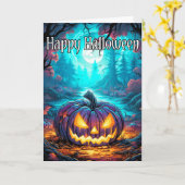 Mysteriöser, glühender Kürbis | Halloween Karte (Gelbe Blume)