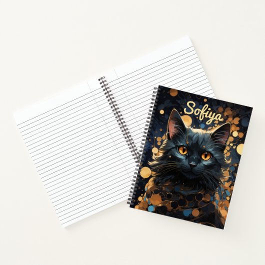 Mysteriöser, majestätischer Goldkatzengold-Glitzer Notizblock (Innenseite)