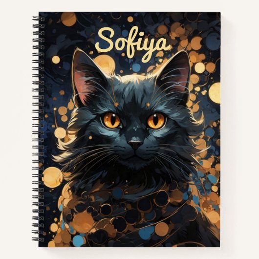 Mysteriöser, majestätischer Goldkatzengold-Glitzer Notizblock (Vorderseite)