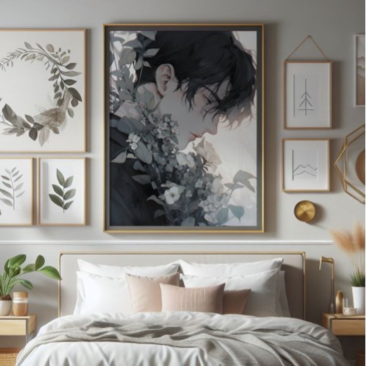 Mysteriöser Mensch und Blume Fotodruck