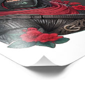 Mysteriöser Ninja-Krieger mit Schwert und rotem Sc Fotodruck (Ecke)