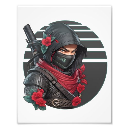 Mysteriöser Ninja-Krieger mit Schwert und rotem Sc Fotodruck (Vorne)