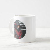 Mysteriöser Ninja-Krieger mit Schwert und rotem Sc Kaffeetasse (Vorderseite Links)