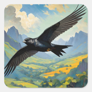 Mysteriöser Nomad: farbenfroher Swift Bird Portait Quadratischer Aufkleber