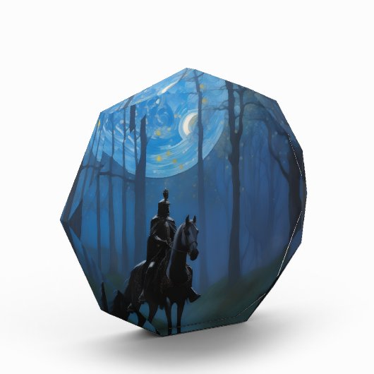 Mysteriöser Schwarzer Ritter im Mondlichtwald Fotoblock (Links)