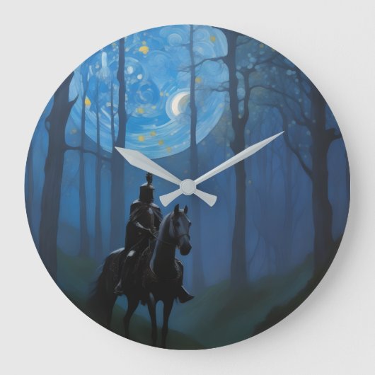 Mysteriöser Schwarzer Ritter im Mondlichtwald Große Wanduhr (Vorderseite)