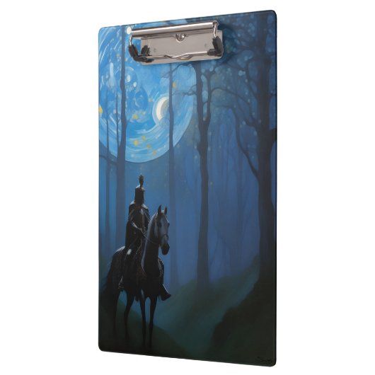 Mysteriöser Schwarzer Ritter im Mondlichtwald Klemmbrett (Links)
