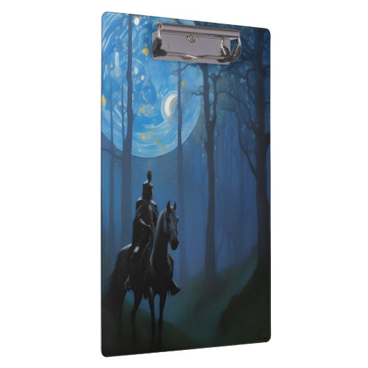 Mysteriöser Schwarzer Ritter im Mondlichtwald Klemmbrett (Rechts)