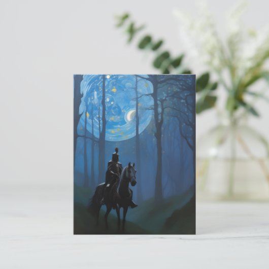 Mysteriöser Schwarzer Ritter im Mondlichtwald Postkarte (Stehend Vorderseite)