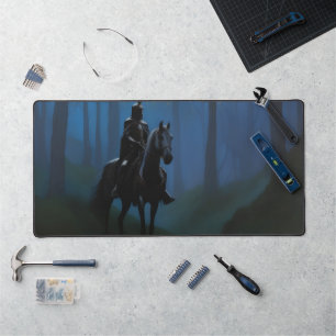 Mysteriöser Schwarzer Ritter im Mondlichtwald Schreibtischunterlage