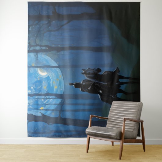 Mysteriöser Schwarzer Ritter im Mondlichtwald Wandteppich (Beispiel)