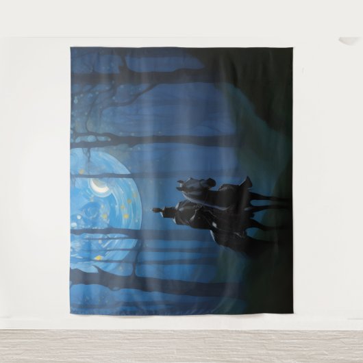 Mysteriöser Schwarzer Ritter im Mondlichtwald Wandteppich (Vorderseite)