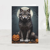 Mysteriöser Wolf mit KürbisHalloween-Kunst Einladung (Vorderseite)