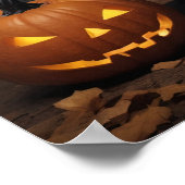 Mysteriöser Wolf mit KürbisHalloween-Kunst Poster (Ecke)