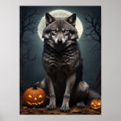 Mysteriöser Wolf mit KürbisHalloween-Kunst Poster (Vorne)