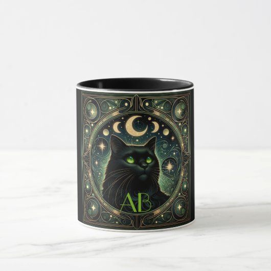 Mysteriöses Black Cat Celestial Art Nouveau Design Tasse (Zentrum)