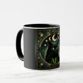 Mysteriöses Black Cat Celestial Art Nouveau Design Tasse (Vorderseite Links)