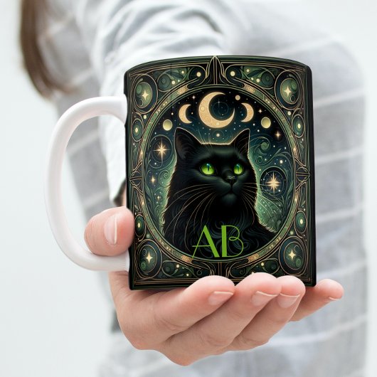 Mysteriöses Black Cat Celestial Art Nouveau Design Tasse