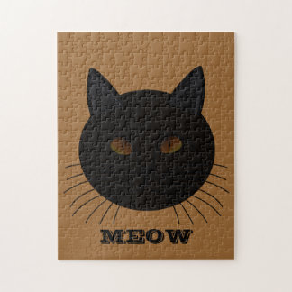Mysteriöses Black Cat Face Brown Jigsaw Puzzle