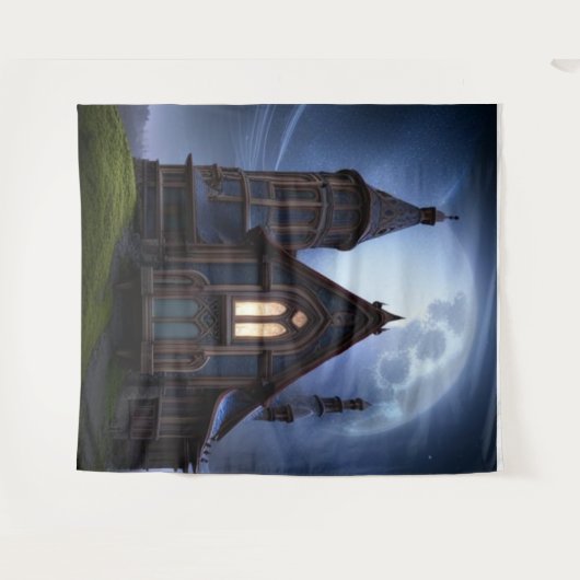 Mysteriöses gotisches Haus auf Hügel Wandteppich (Vorderseite (Horizontal))