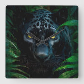 Mysteriöses Schwarzes Panther Jungle Wildlife Desi Quadratische Wanduhr (Vorderseite)