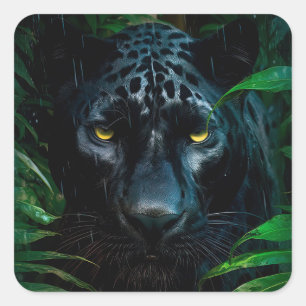 Mysteriöses Schwarzes Panther Jungle Wildlife Desi Quadratischer Aufkleber