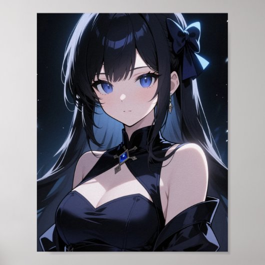  Mysterious anime girl with blue eyes Poster (Vorne)