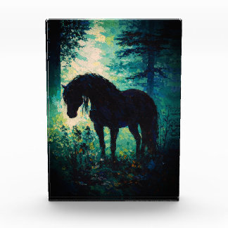 Mysterious Black Horse in Forest Fotoblock
