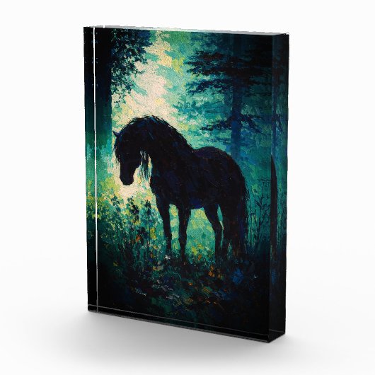 Mysterious Black Horse in Forest Fotoblock (Rechts)