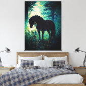 Mysterious Black Horse in Forest  Leinwanddruck (Insitu (Schlafzimmer))
