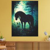 Mysterious Black Horse in Forest  Leinwanddruck (Insitu (Wohnzimmer))