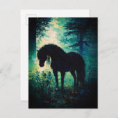 Mysterious Black Horse in Forest  Postkarte (Vorne/Hinten)