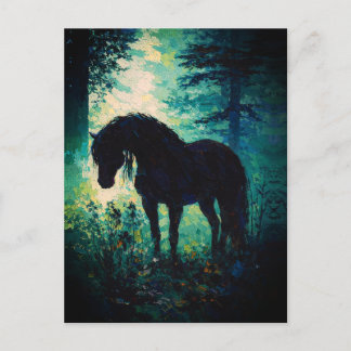 Mysterious Black Horse in Forest Postkarte