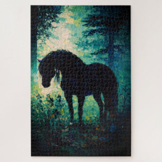 Mysterious Black Horse in Forest Puzzle