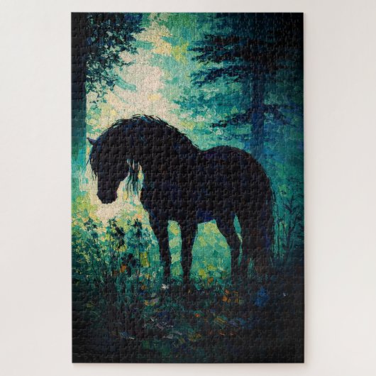 Mysterious Black Horse in Forest Puzzle (Vertikal)