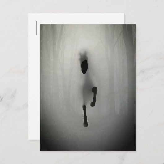 Mysterious Black Horse Running in Misty Fog Forest Postkarte (Vorne/Hinten)