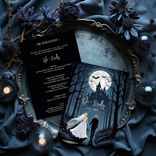 Mysterious Forest Wedding Couple Haunted Castle Einladung