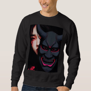 Mysterious Girl mit Oni-Maske Dunkler japanischer Sweatshirt