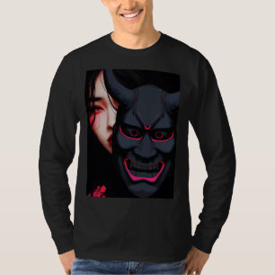 Mysterious Girl mit Oni-Maske Dunkler Japanischer T-Shirt