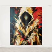 Mysterious Hooded Figure – Bold Abstract Wandteppich (Vorderseite)