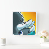 MYSTERIOUS HORNED DINOSAUR von Jeff Willis Art Quadratische Wanduhr (Zuhause)