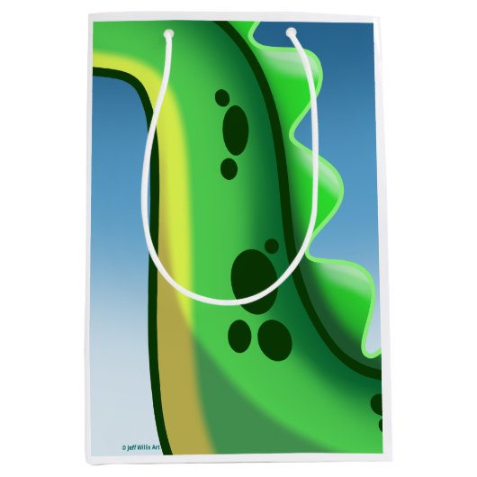 MYSTERIOUS LONG NECK DINOSAUR von Jeff Willis Art Mittlere Geschenktüte (Vorderseite)