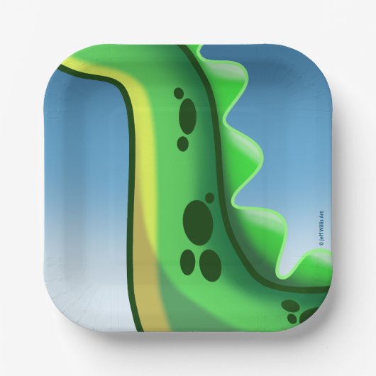 MYSTERIOUS LONG NECK DINOSAUR von Jeff Willis Art Pappteller (Vorderseite)