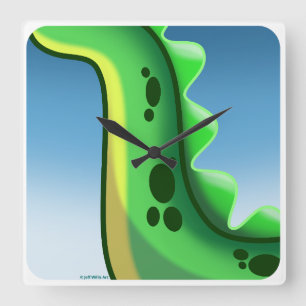 MYSTERIOUS LONG NECK DINOSAUR von Jeff Willis Art Quadratische Wanduhr