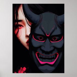 Mysterious Mädchen mit Oni-Maske Dunkler japanisch Poster