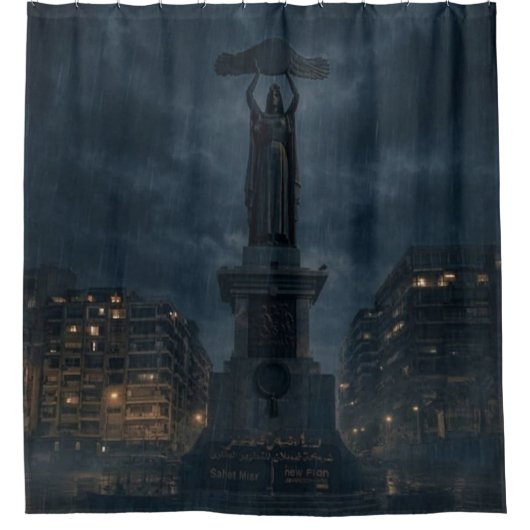 Mysterious Night City Statue Duschvorhang (Vorderseite)