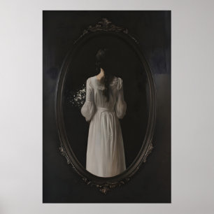 Mysterious Woman In Oval Mirror Art Druckbar Poster