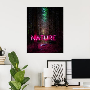 Mysterischer Fichtenwald Natur Neonmagenta Poster